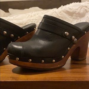 UGG Black Leather Studded Wood Platform